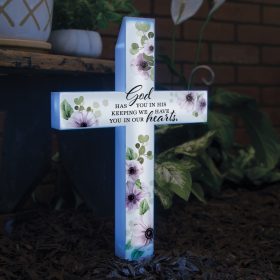 "In His Keeping" Solar Cross Stake