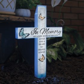 "In Memory" Solar Cross Stake