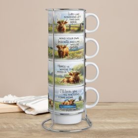"Highland Cows" 4 Piece Stacked Mug Set