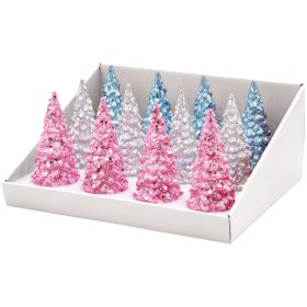 12 Piece LED Glitter Trees with display