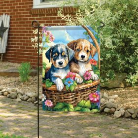 "Puppies In A Basket" Dura Soft™ Flag - Garden 13 x 18