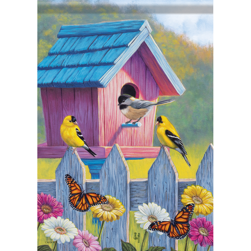"Gerbera Birdhouse" Dura Soft™ Garden Flag