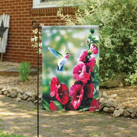 "Hummingbird Hollyhock" Dura Soft™ Garden Flag - Garden 13 x 18