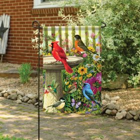 "Songbird Birdbath" Dura Soft™ Garden Flag - Garden 13 x 18