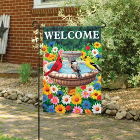 "Bright Birdbath" Dura Soft™ Garden Flag - Garden 13 x 18