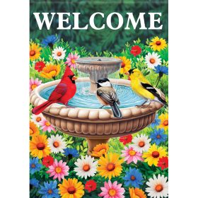 "Bright Birdbath" Dura Soft™ Garden Flag - Large 28 x 40