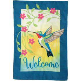 "Welcome Hummingbird" Double Applique Garden Flag