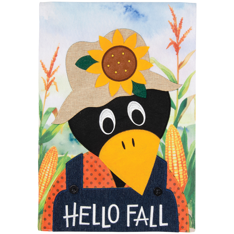 "Hello Fall Crow" Double Applique Garden Flag