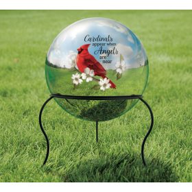"Cardinals Appear" Memorial Gazing Ball With Stand