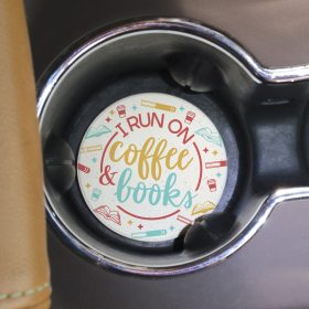 "Coffee & Books" Round Car Coaster - Bulk