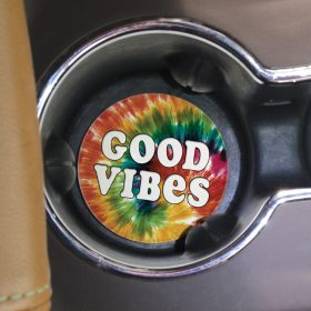 "Good Vibes Tye Dye" Round Car Coaster - Bulk