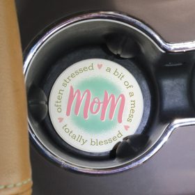 "Mom Blessed" Round Car Coaster - Bulk