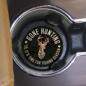 "Hunting 'Til Fishing" Round Car Coaster - Bulk