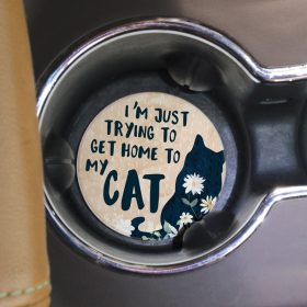 "Home To My Cat" Round Car Coaster - Bulk