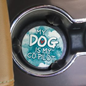 "Dog Co-Pilot" Round Car Coaster - Bulk