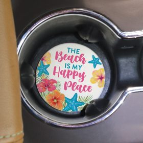 "Beach Happy" Round Car Coaster - Bulk
