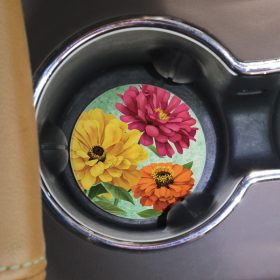 "Nature Zinnias" Round Car Coaster - Bulk