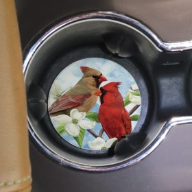 "Nature Cardinal Pair" Round Car Coaster - Bulk