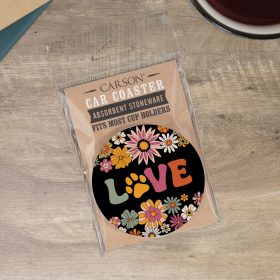 "Love" Round Car Coaster - Packaged