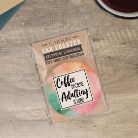 "Adulting Is Hard" Round Car Coaster - Packaged