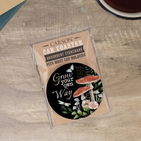 "Grow Your Own Way" Round Car Coaster - Packaged