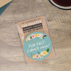 "I Don't Care" Round Car Coaster - Packaged