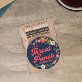 "Throat Punch" Round Car Coaster - Packaged