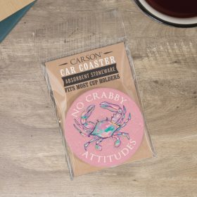 "Crabby Attitude" Round Car Coaster - Packaged