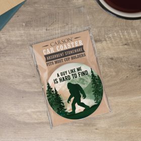 "Find Bigfoot" Round Car Coaster - Packaged
