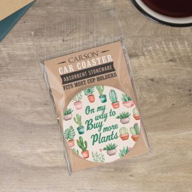 "Buy more Plants" Round Car Coaster - Packaged