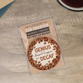 "Decaf" Round Car Coaster - Packaged