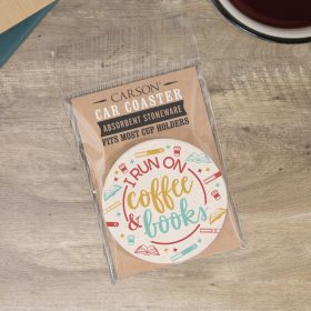 "Coffee & Books Round Car Coaster - Packaged