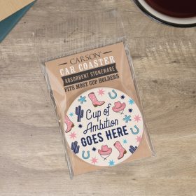"Cup of Ambition" Round Car Coaster - Packaged