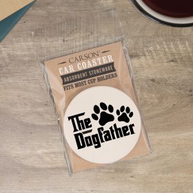 "Dog Father" Round Car Coaster - Packaged