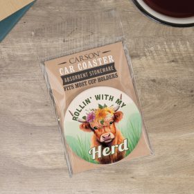 "Highland Herd" Round Car Coaster - Packaged