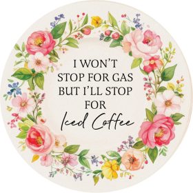 "Stop for Coffee Round Car Coaster - Packaged