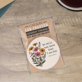 "Psalm 46:10" Round Car Coaster - Packaged