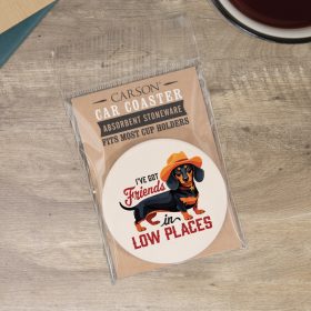 "Dachshund" Round Car Coaster - Packaged