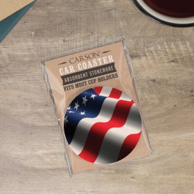 "American Flag" Round Car Coaster - Packaged