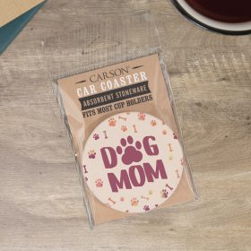 "Dog Mom" Round Car Coaster - Packaged