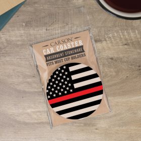 "Thin Red Line" Round Car Coaster - Packaged