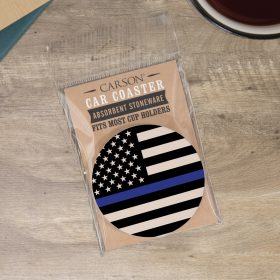 "Thin Blue Line" Round Car Coaster - Packaged