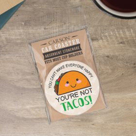 "Tacos" Round Car Coaster - Packaged