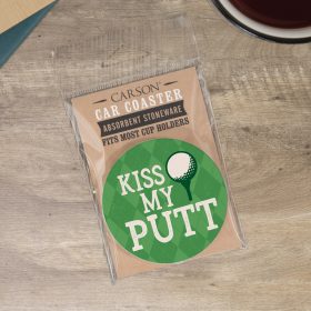 "Kiss My Putt" Round Car Coaster - Packaged
