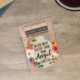 "Angel Can Fly" Round Car Coaster - Packaged