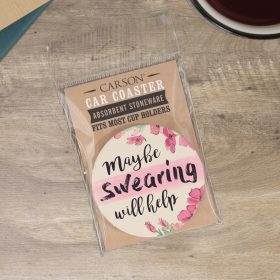 "Swearing Help" Round Car Coaster - Packaged