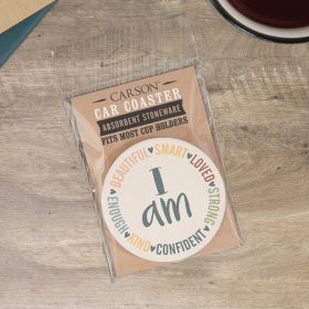 "I Am" Round Car Coaster - Packaged