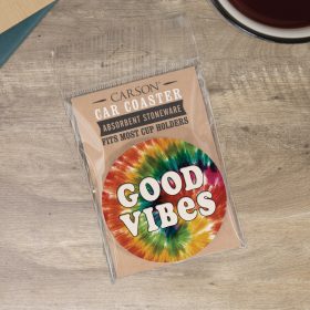 "Good Vibes Tye Dye" Round Car Coaster - Packaged
