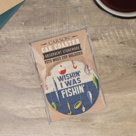 "Wishin' Fishin'" Round Car Coaster - Packaged
