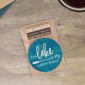 "Blue Lake" Round Car Coaster - Packaged